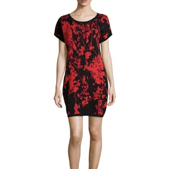 NWT Diane von Furstenberg Alix Floral Daze Wool Sheath Dress Black and Red Large